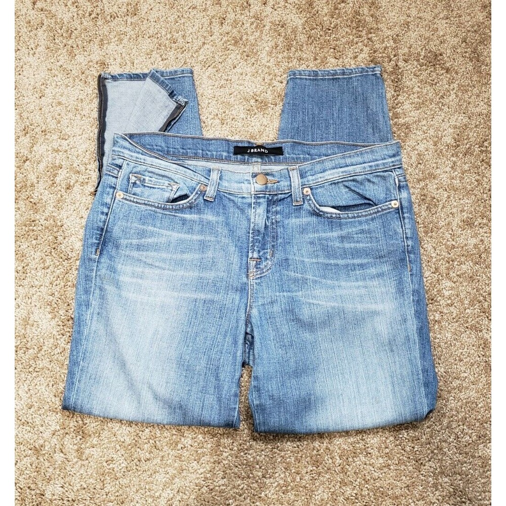 J Brand Bliss Size 30 Ankle Zip Denim Blue Jeans Pants Mid Rise Light Relaxed